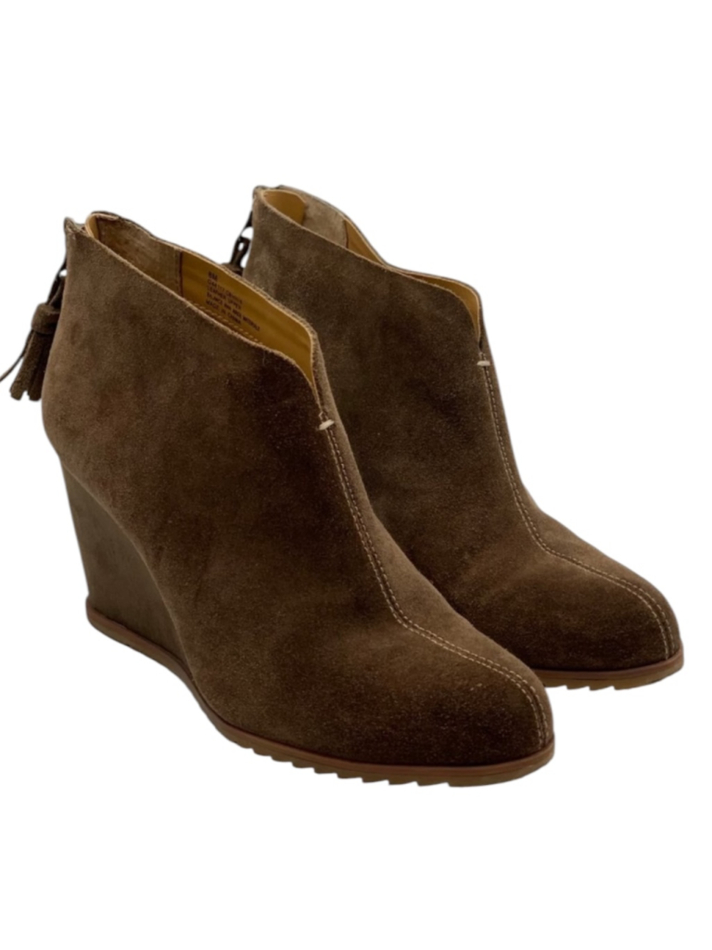 Korks Womens Size 7.5 Haldor Suede Leather Wedge Ankle Boots Booties Taupe